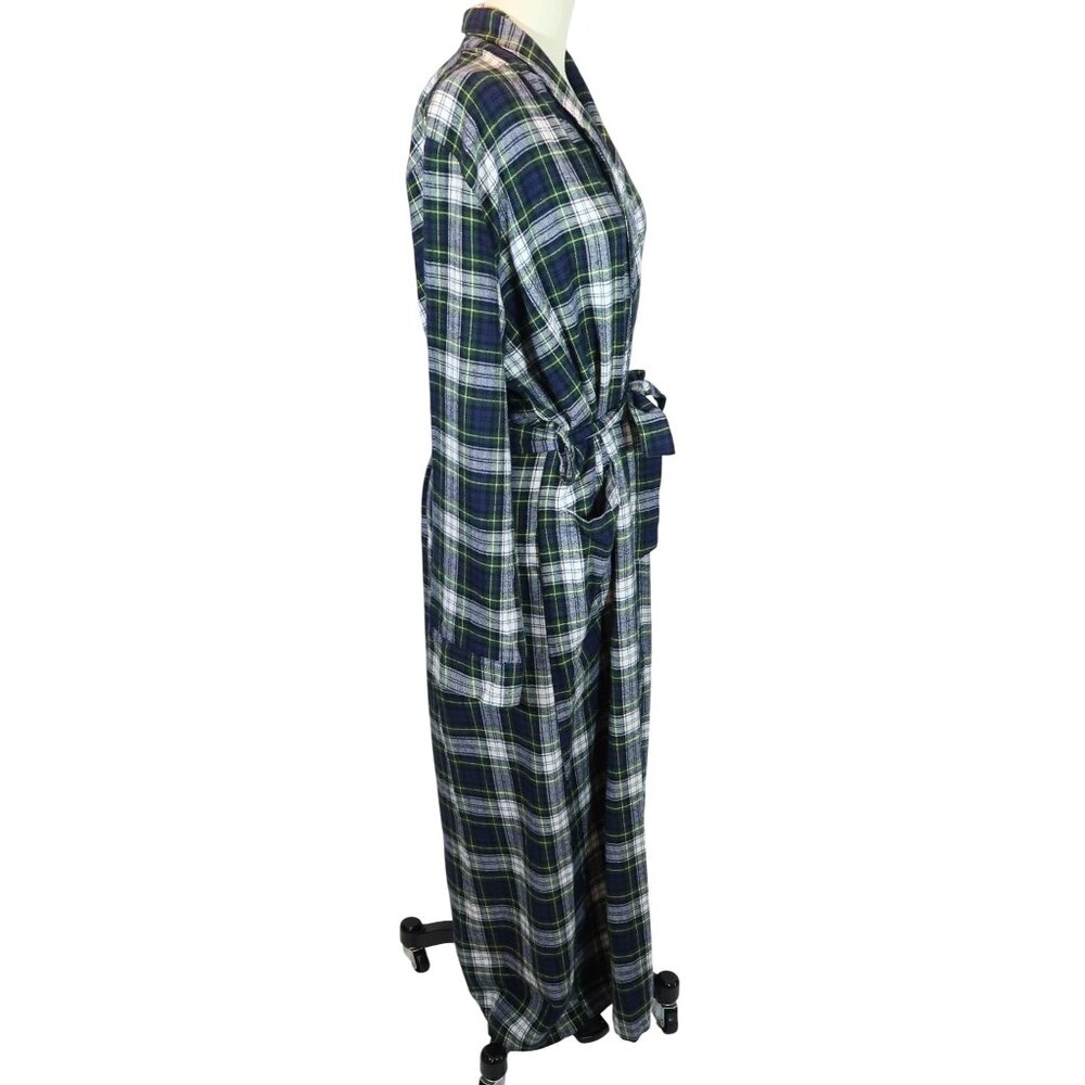 LL BEAN Scotch Tartan Plaid Flannel Cotton Full Length Bath Robe Size S Cozy - Picture 2 of 8